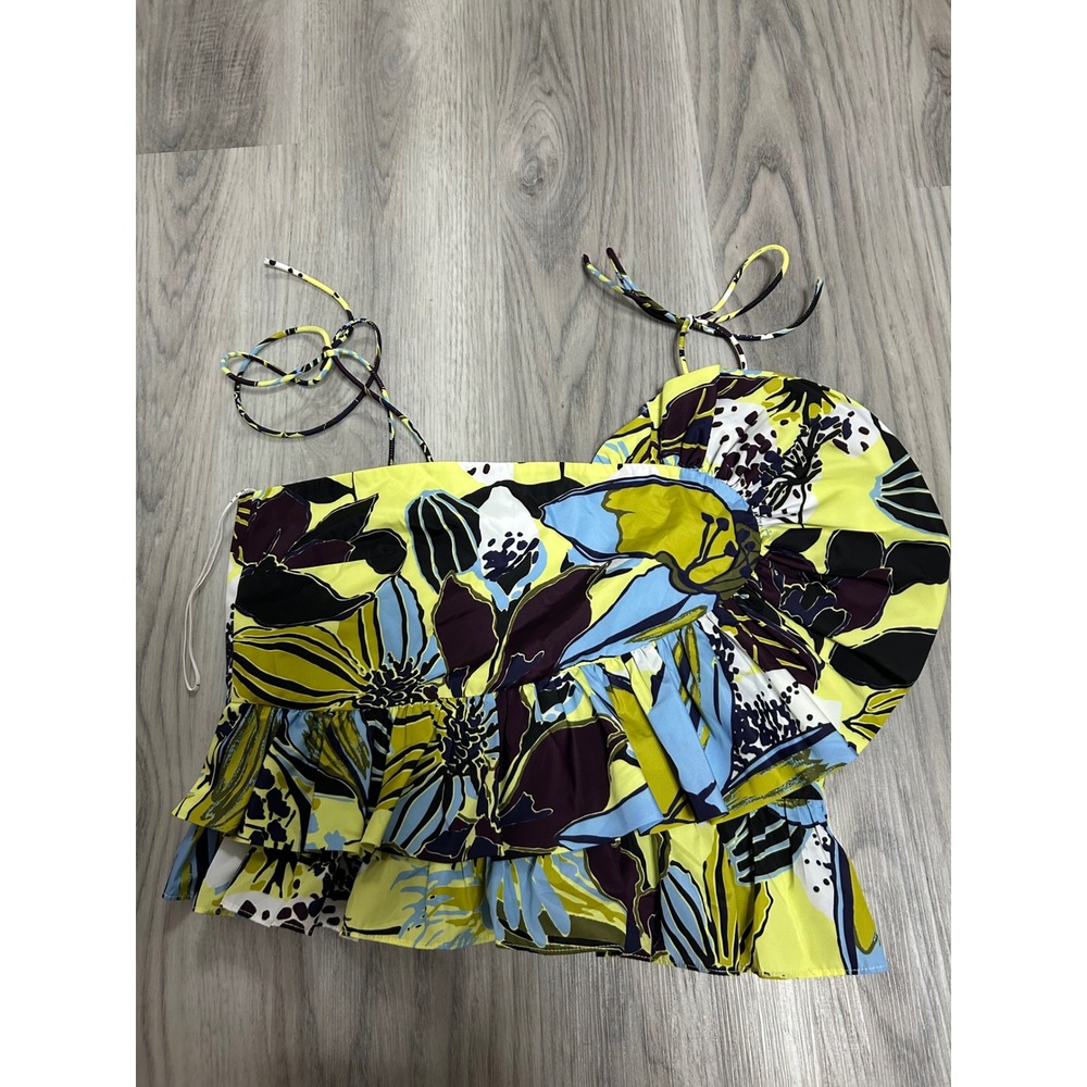 Tanya Taylor Claudette Top Zest Multi Floral One Shoulder Ruffle‎ Peplum 12 NEW